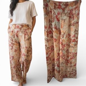 Abercrombie & Fitch Floral Cottagecore Wide-Leg Linen-Blend Pants Boho